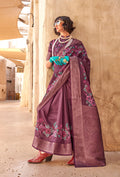 Monjolika Fashion Georgette Weaving Work Digital Print Burgundy Classic Saree