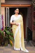 Lemon Poly Georgette Ethnic Motifs Saree with Unstitched Blouse - Hiral Fashion