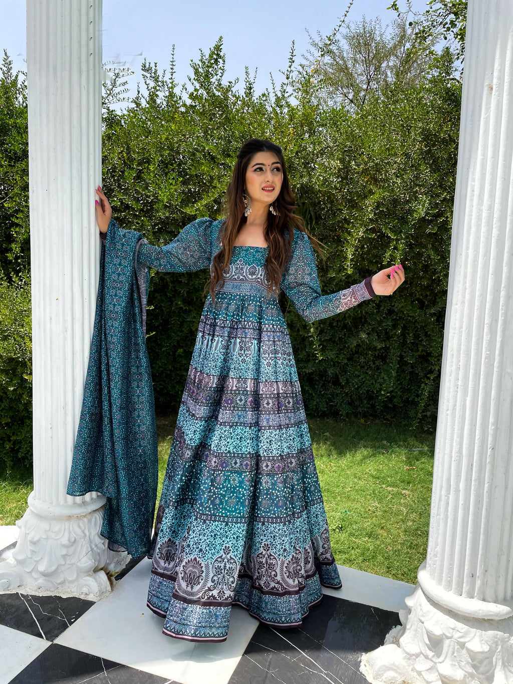 Partywear Designer Skyblue Chanderi Suit - Anbazaar