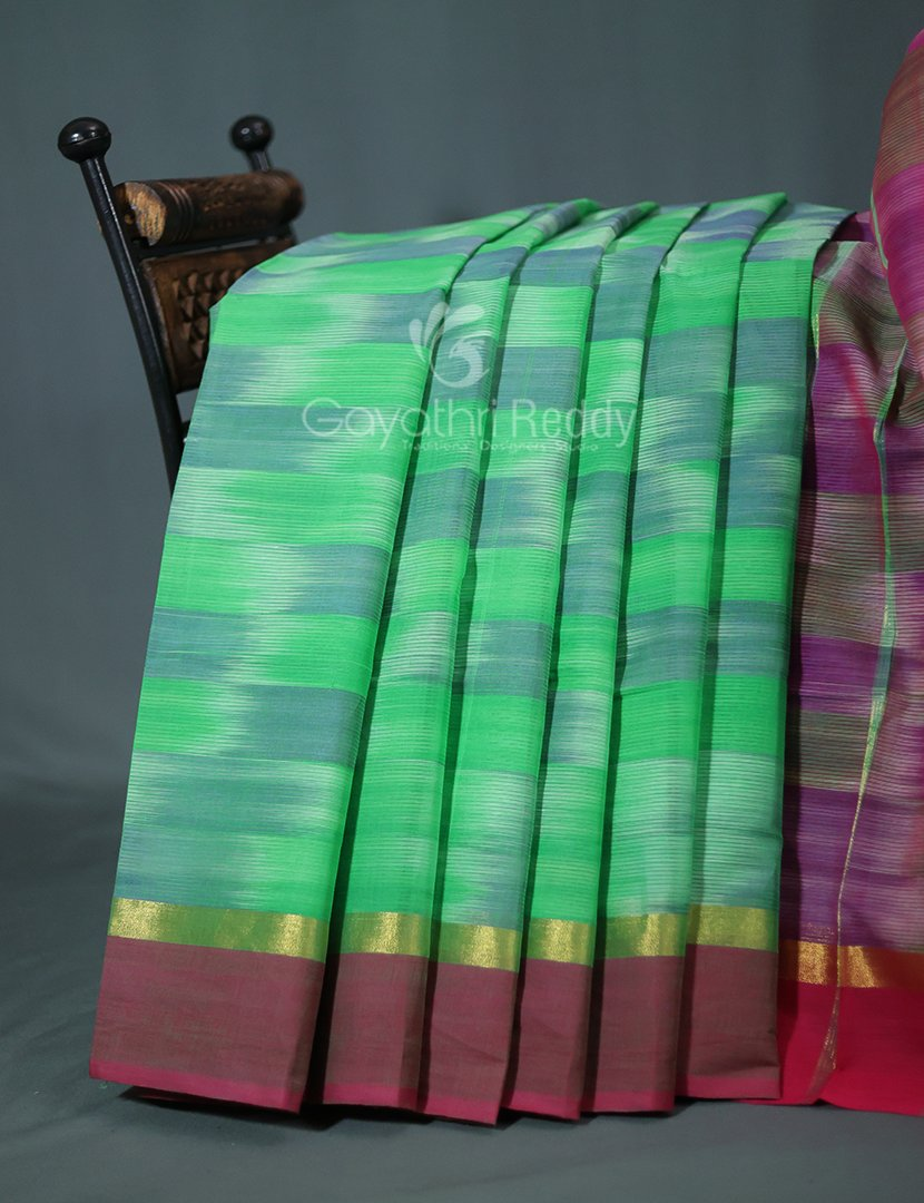 Dual Shades of Sea Green And Maroon Mangalagiri Ikkat Cotton Saree By Gayathri Reddy Designer Studio
