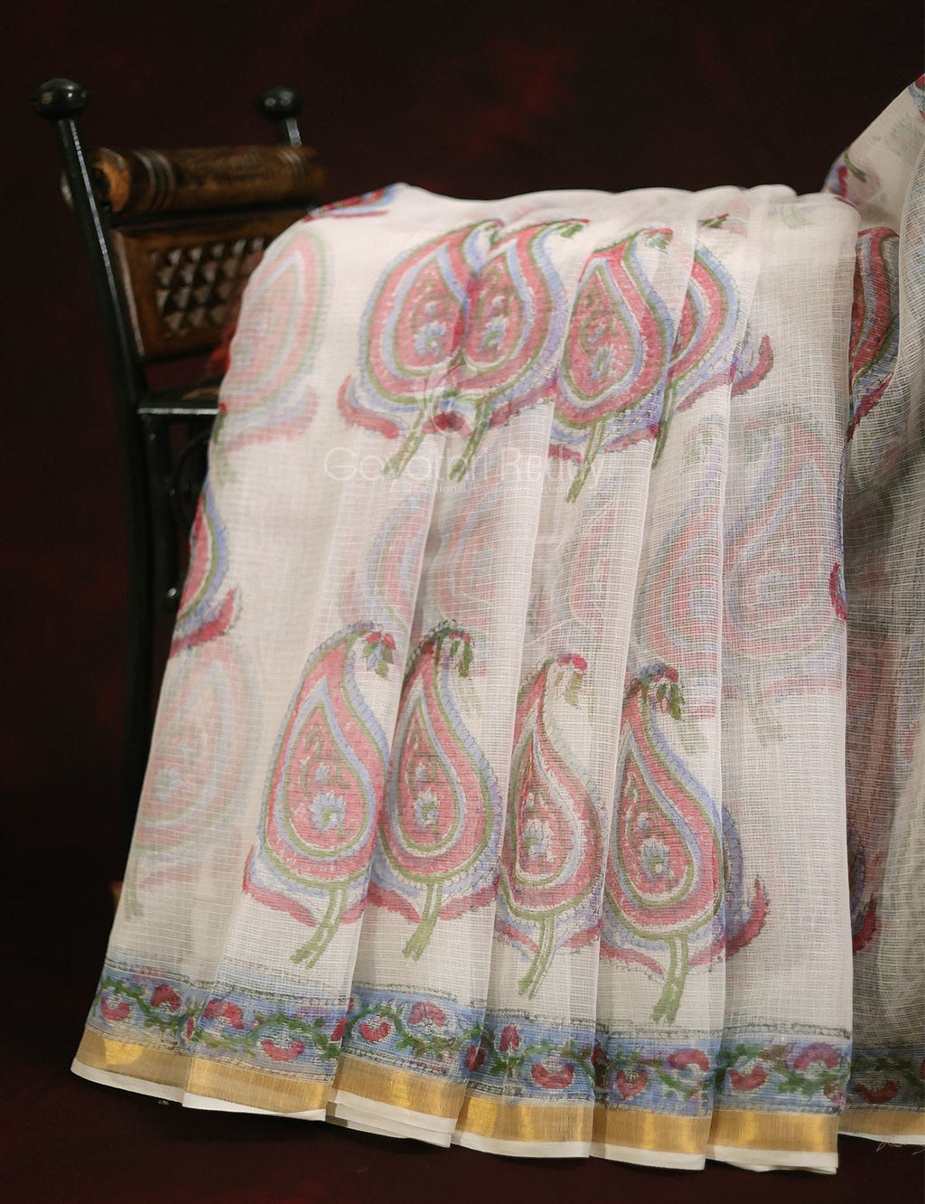 Off White Mango Block Design Pure Kota Cotton Saree By Gayathri Reddy Designer Studio