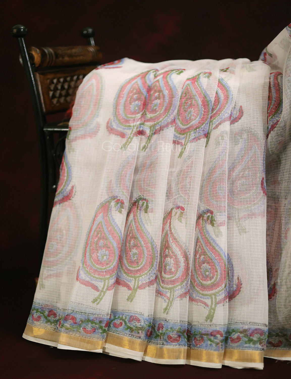 Off White Mango Block Design Pure Kota Cotton Saree By Gayathri Reddy Designer Studio