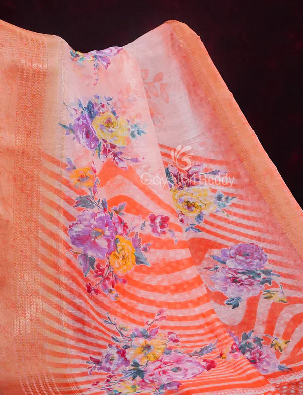 Shades of Marron And Red Creeper Print Semi Chanderi Saree By Gayathri Reddy Designer Studio