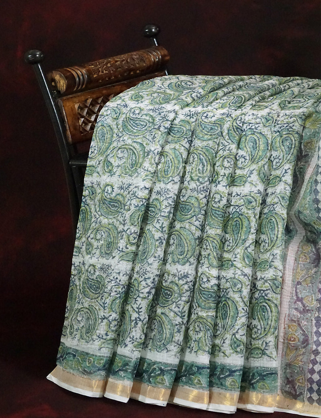 Off White And Parrot Green Colour Pure Kota Cotton Saree By Gayathri Reddy Designer Studio