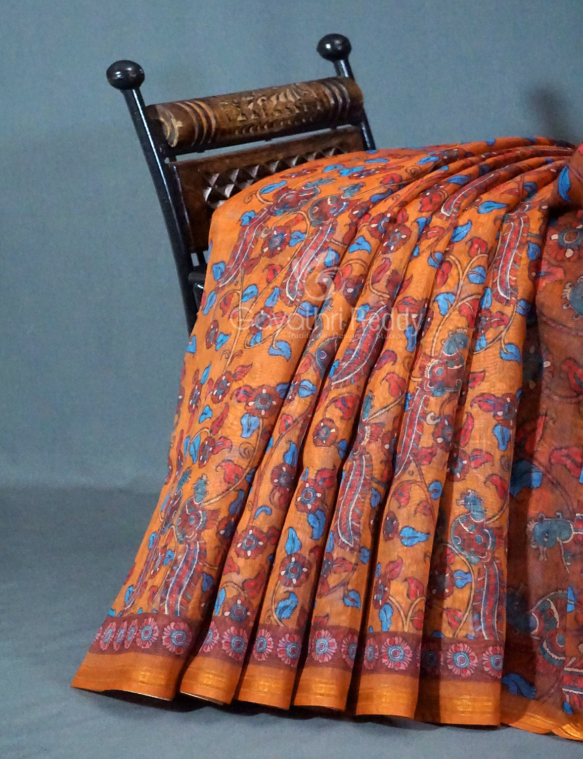 Shades of Mustard Colour Kalamkari Print Semi Chanderi Saree By Gayathri Reddy Designer Studio