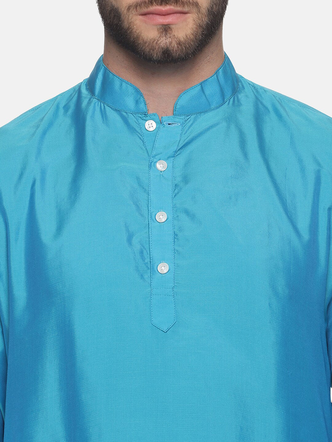Sethukrishna Men Turquoise Blue Angrakha Kurta with Salwar