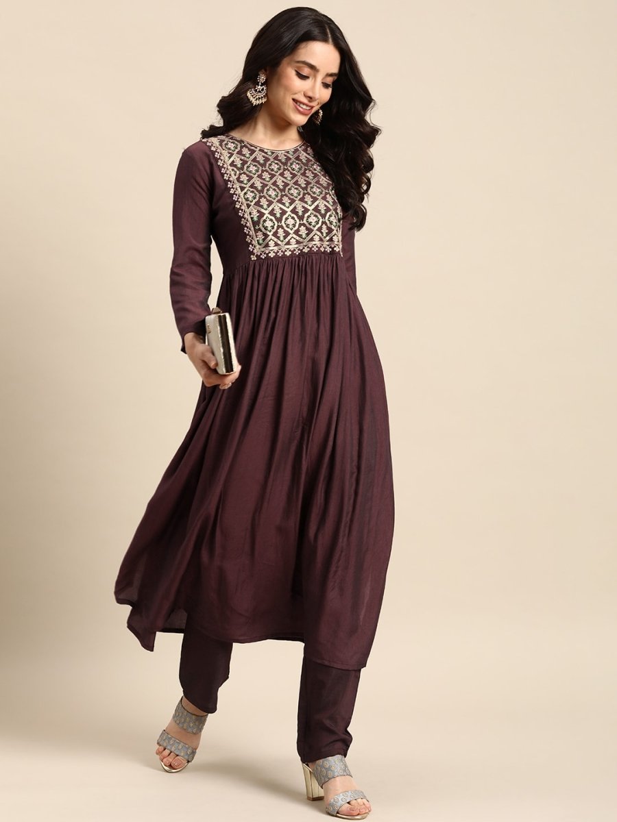 All About You Floral Embroidered Pleated Sequinned Kurta with Trousers