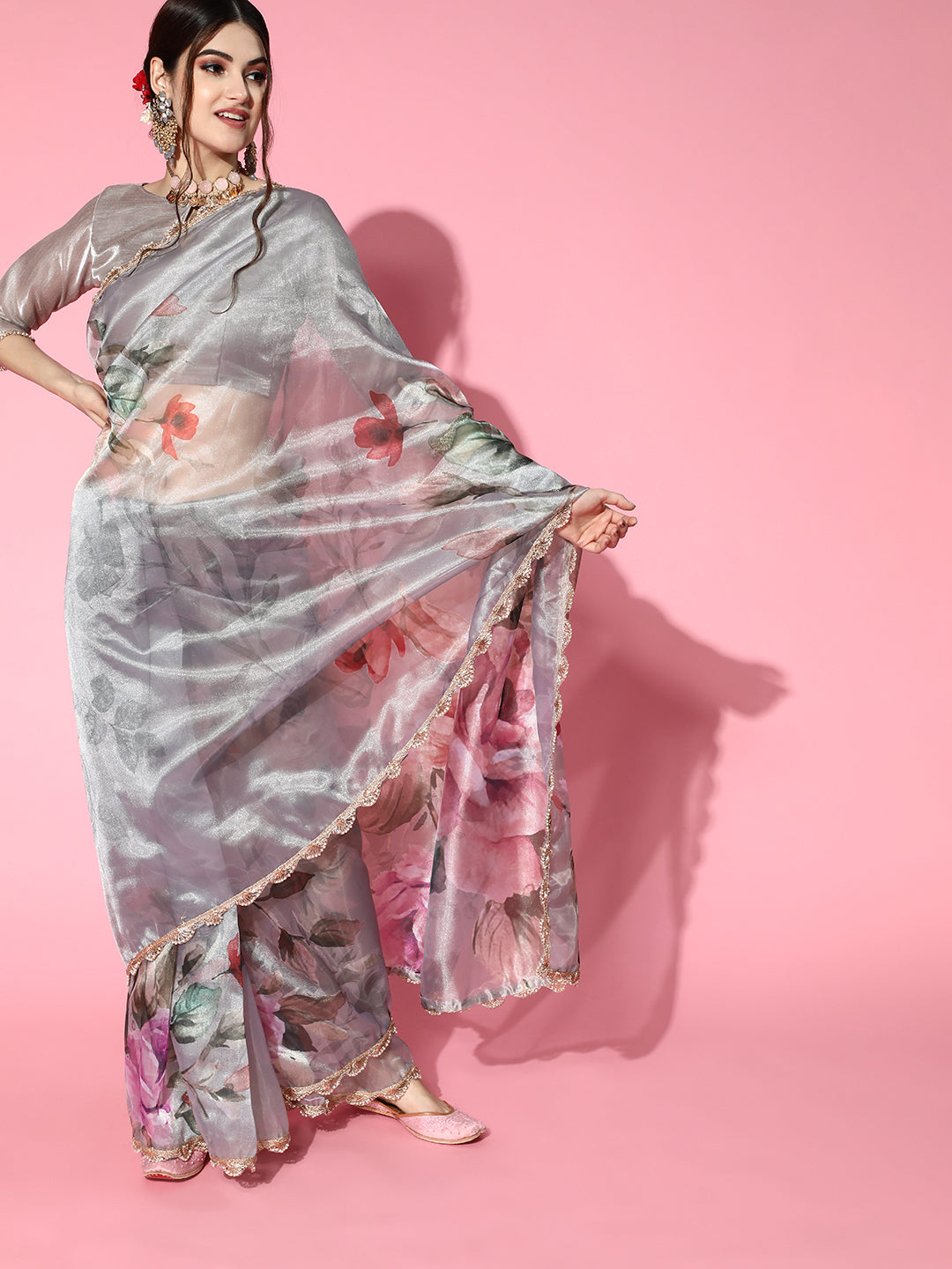 Tikhi Imli Grey Saree with Zari border