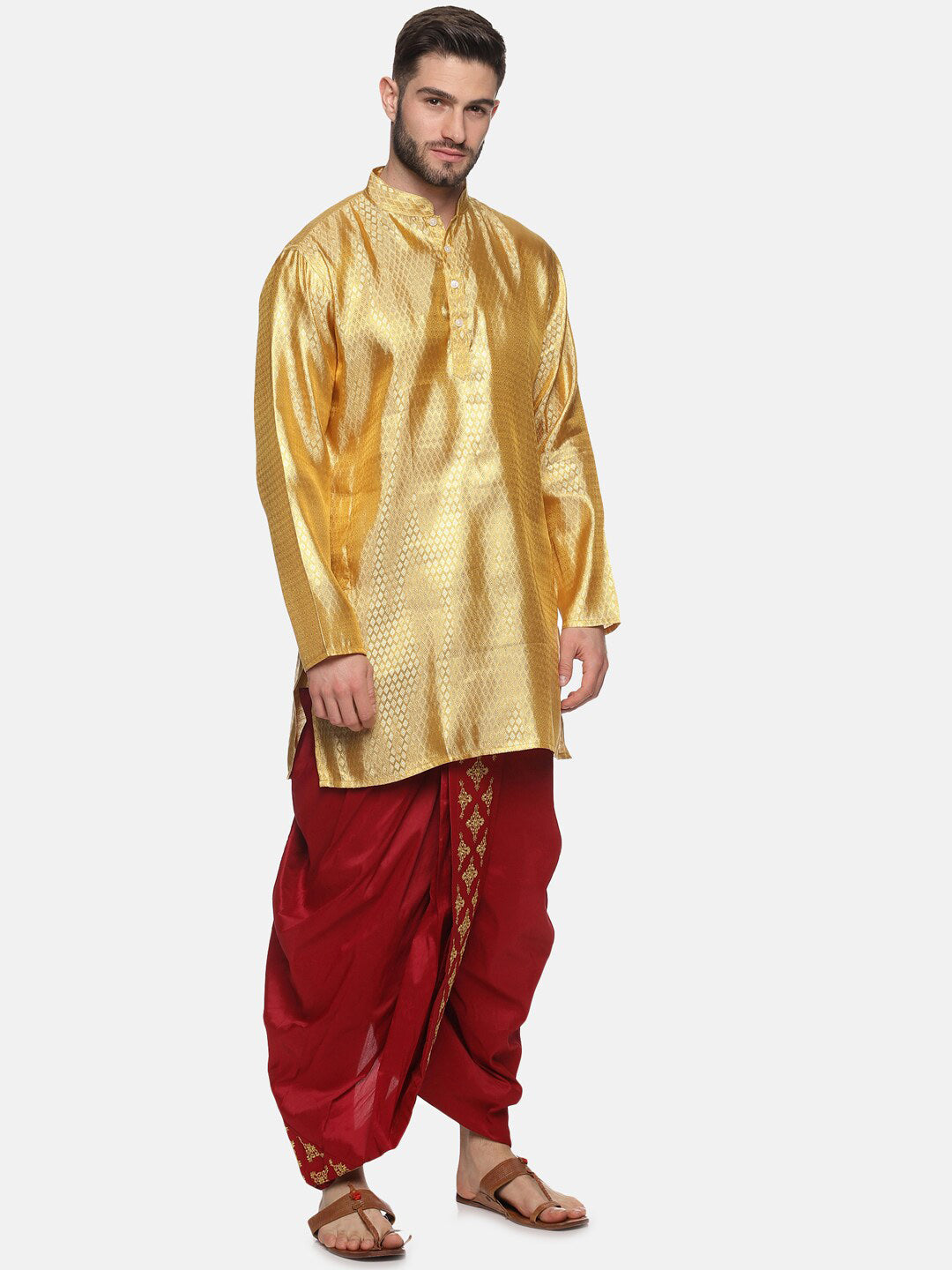 Sethukrishna Men Maroon Embroidered Dhotipants