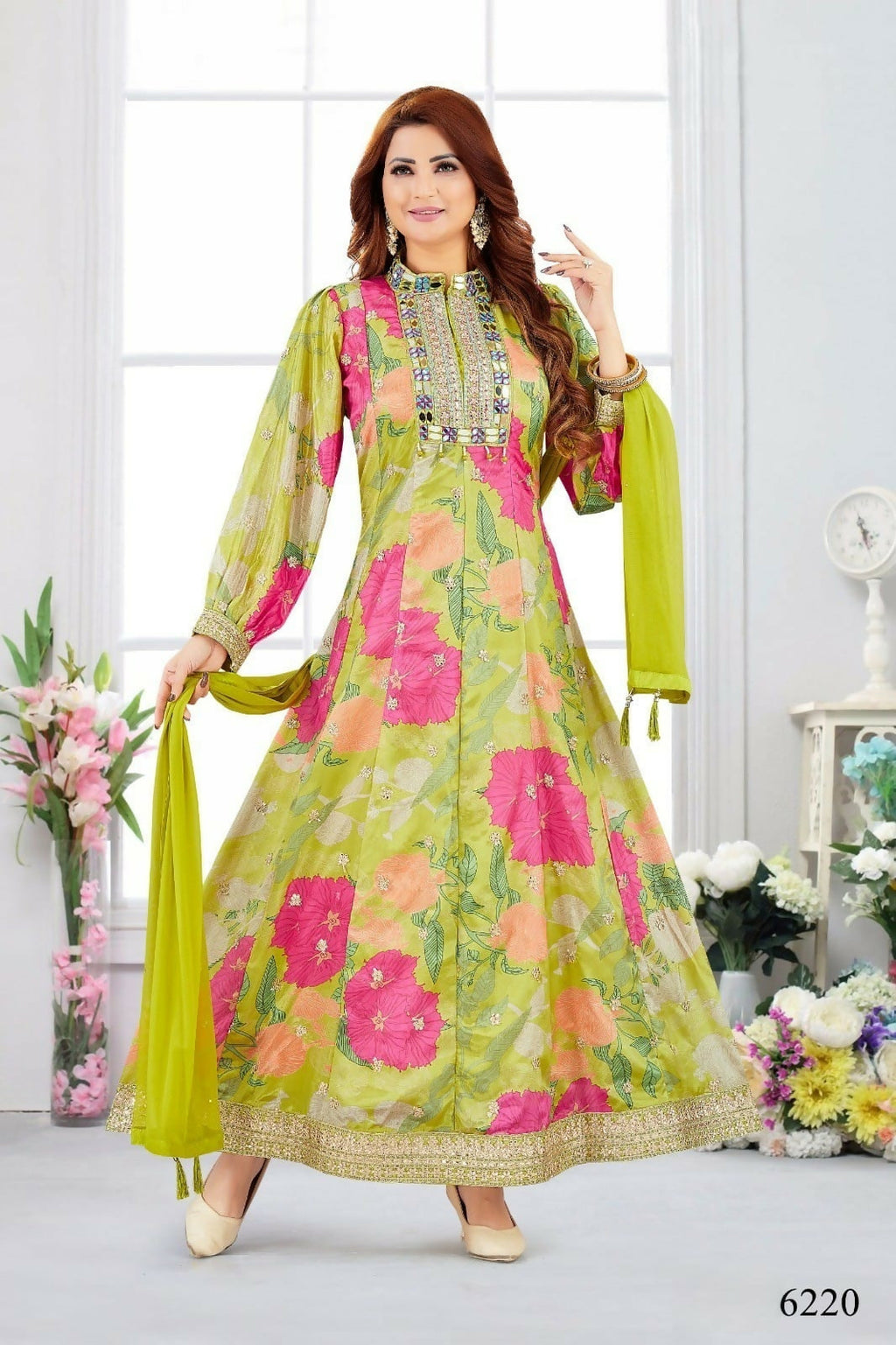 Joban Fashion Chinon Green Color Kurta Set