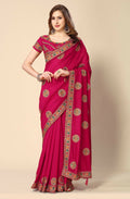 Pink Chinon Embroidered Saree with Unstitched Blouse Piece - Roozal