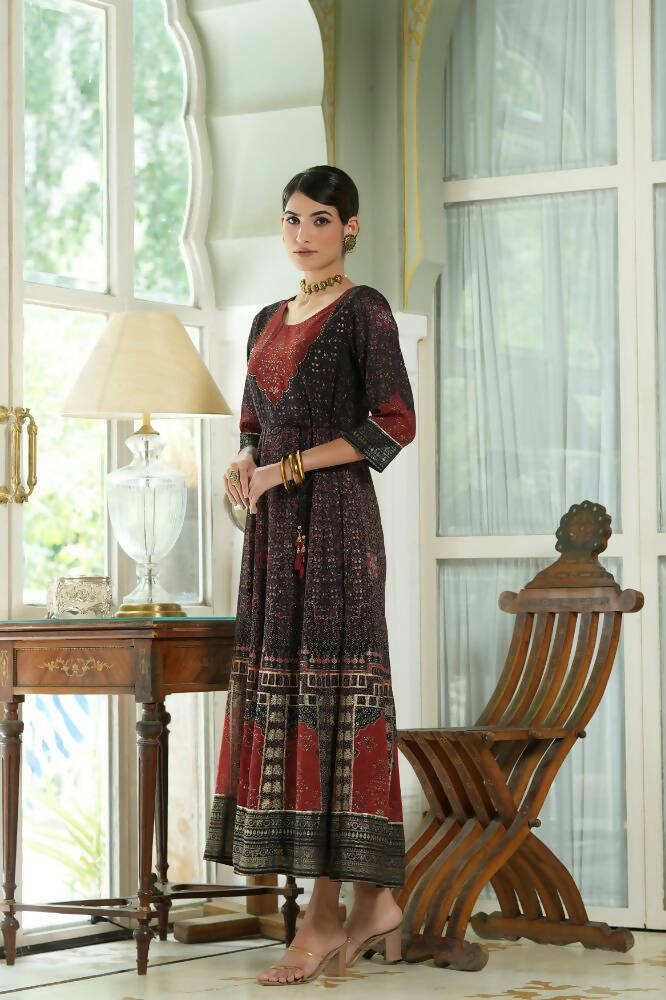 Juniper Black Georgette Festive Printed Anarkali Flared Anarkali Kurta For Women