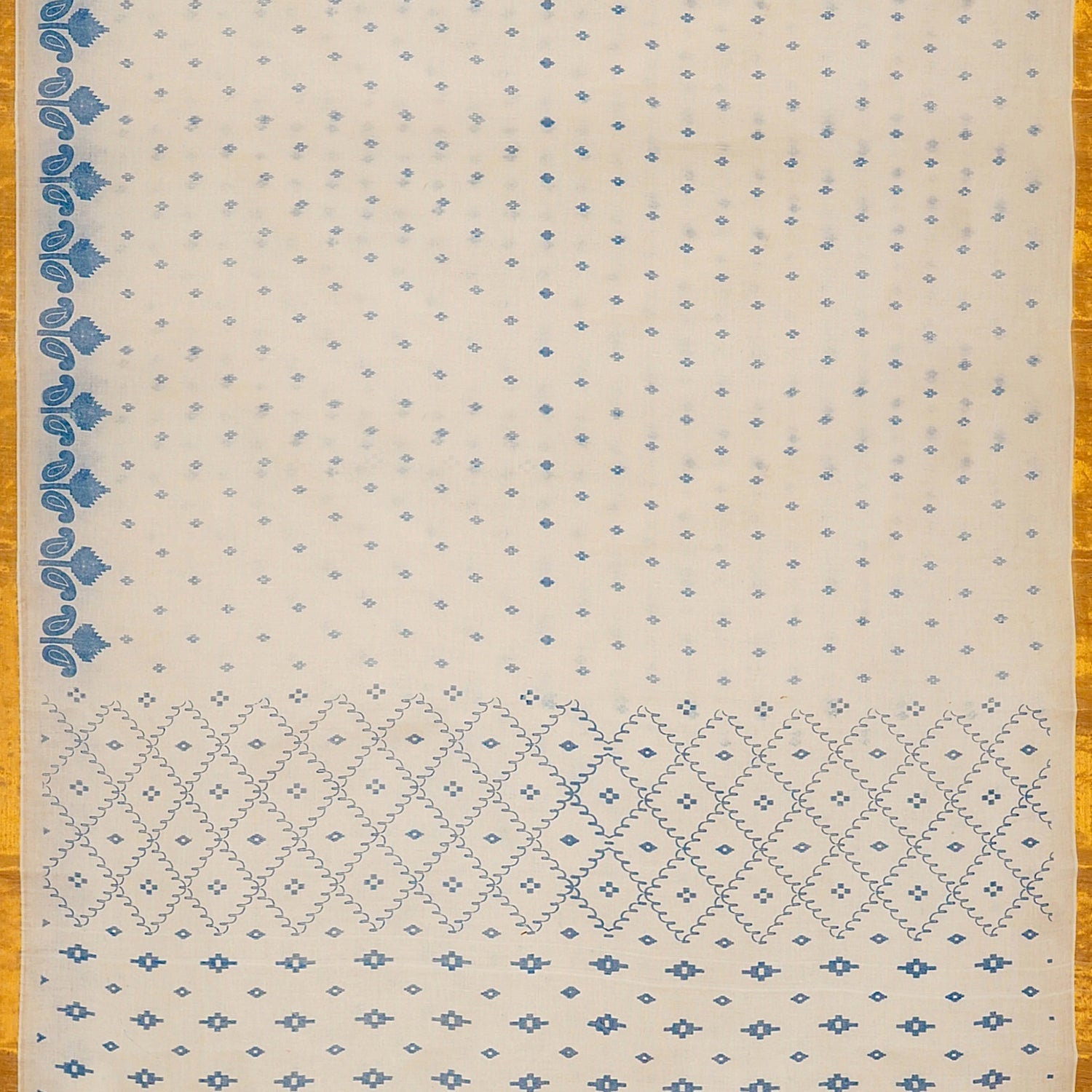Exclusive Collection 100% Pure Cotton Off White Blue Saree With Printed Work