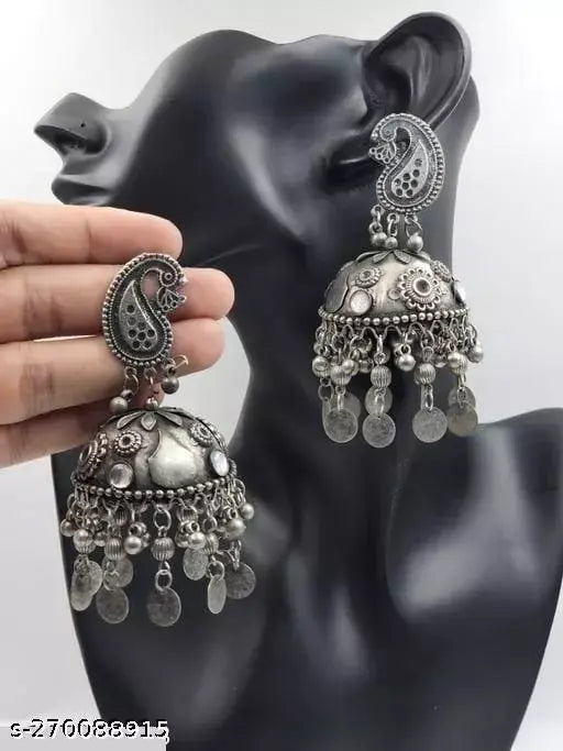 Tehzeeb Creations Women's Black Oxidised Earrings With Ghungroo