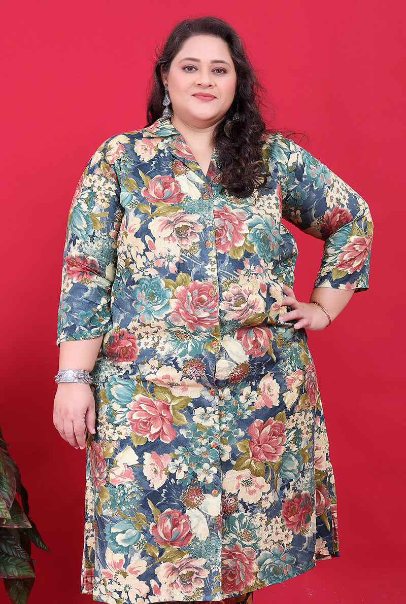 Monjolika Fashion Multicolor Rayon Floral Print Classic Co-Ord Set