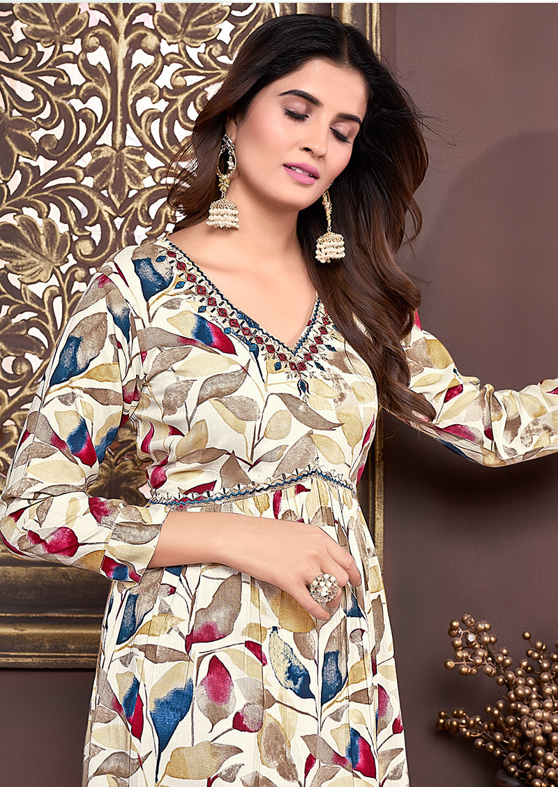 Monjolika Fashion Red Rayon Printed Festival Wear Afghani Suit