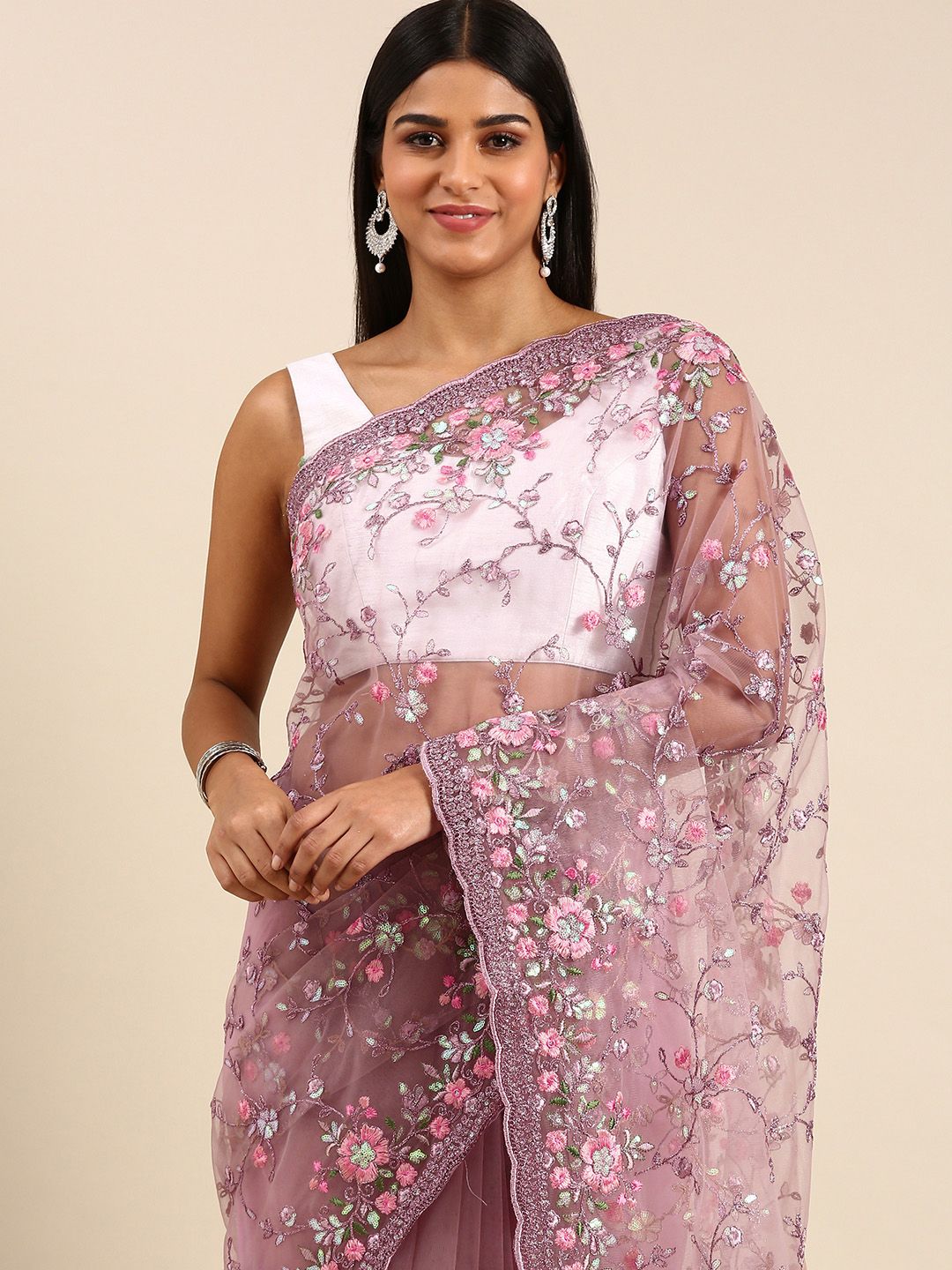 kasee Floral Embroidered Net Saree
