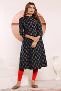 Monjolika Fashion Navy Blue Viscose Maslin Print With Pocket Stylish Kurti