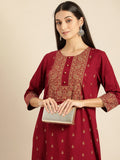 All About You Women Maroon Printed Kurta with Trousers