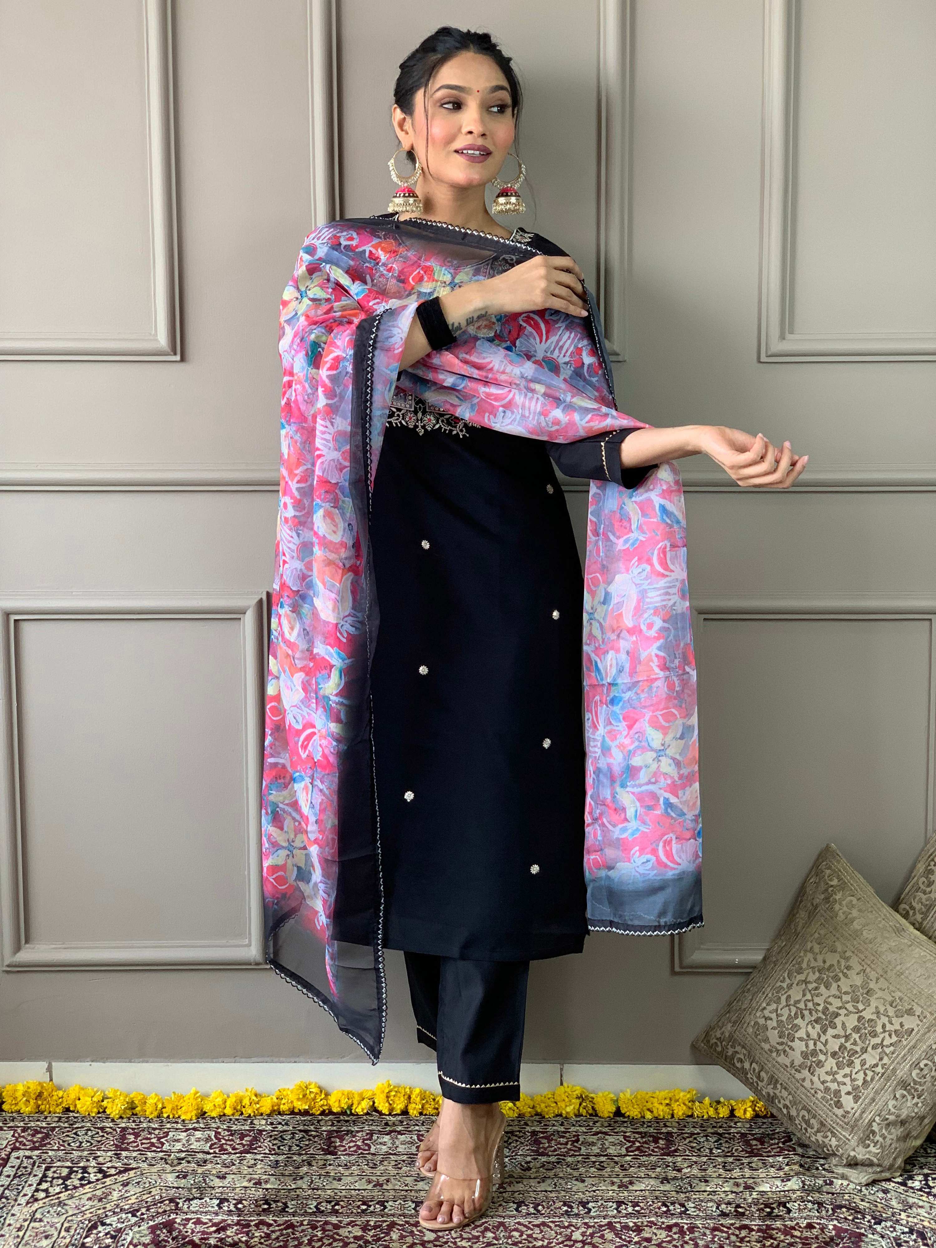 The52 Viscose Fabric work Straight cut Kurta, Pant and Dupatta Set