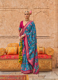 Monjolika Fashion Viscose Silk Blue Printed Classic Saree
