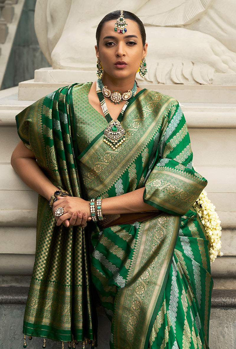 Monjolika Fashion Viscose Silk Dark Green Weaving Jaal Designer Saree