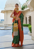 Monjolika Fashion Banarasi Silk Weaving Dark Green Trendy Saree