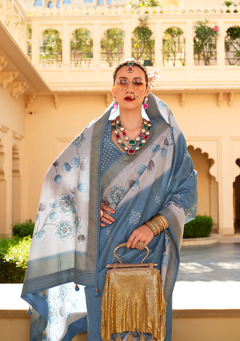 Monjolika Fashion Silk Foil Print Morpeach Contemporary Saree