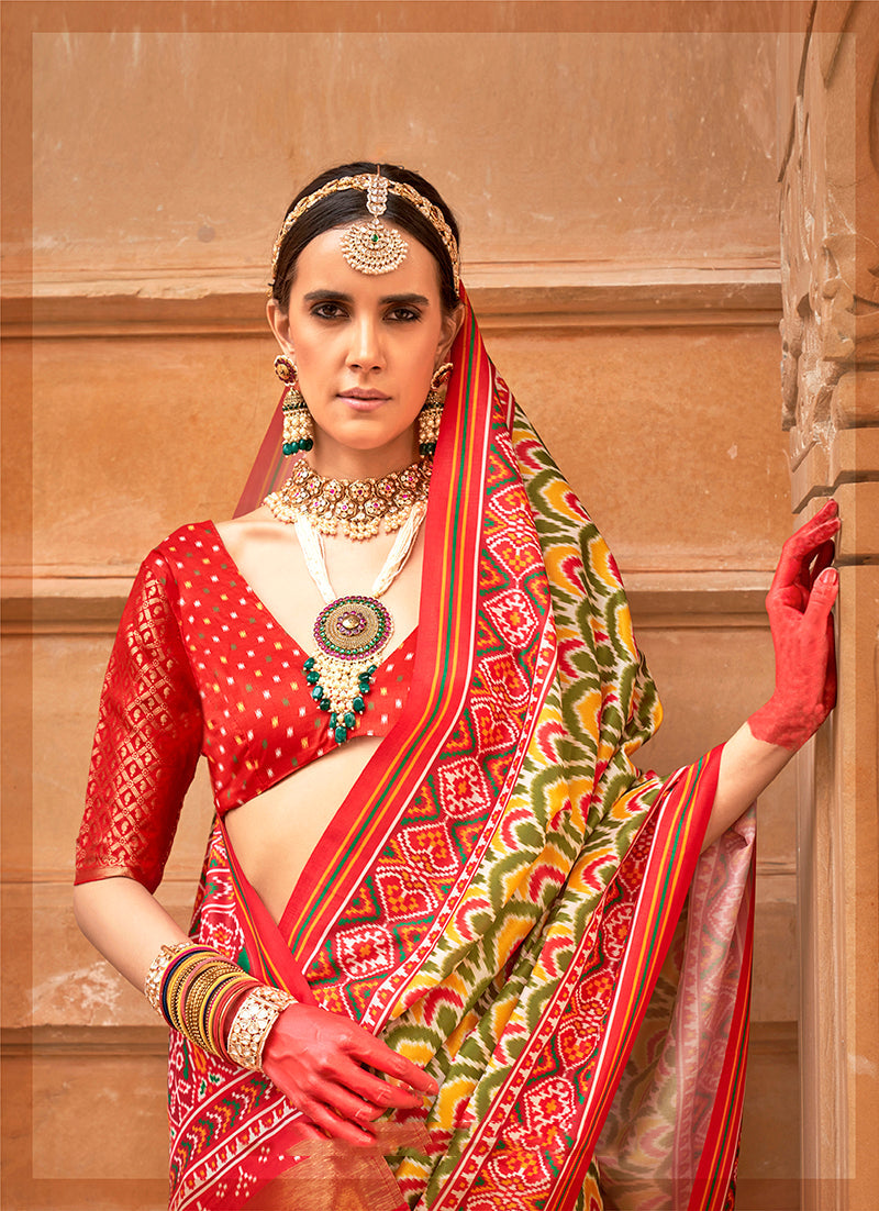 Monjolika Fashion Mustard Patola Print Silk Ceremonial Trendy Saree