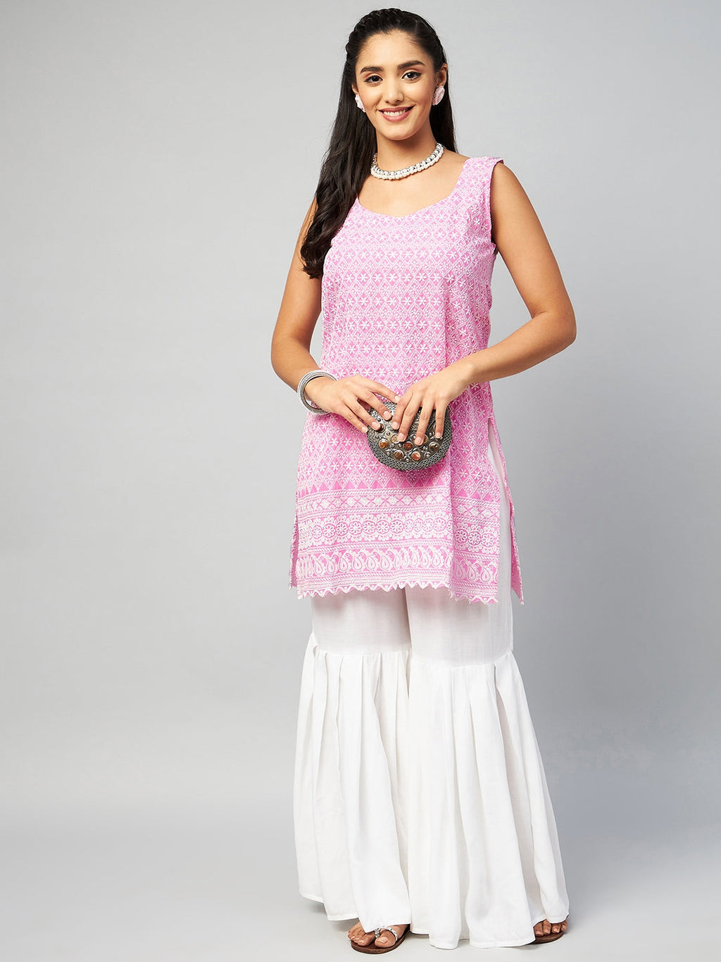 InWeave Women's Pink Sweetheart Neckline Kurta