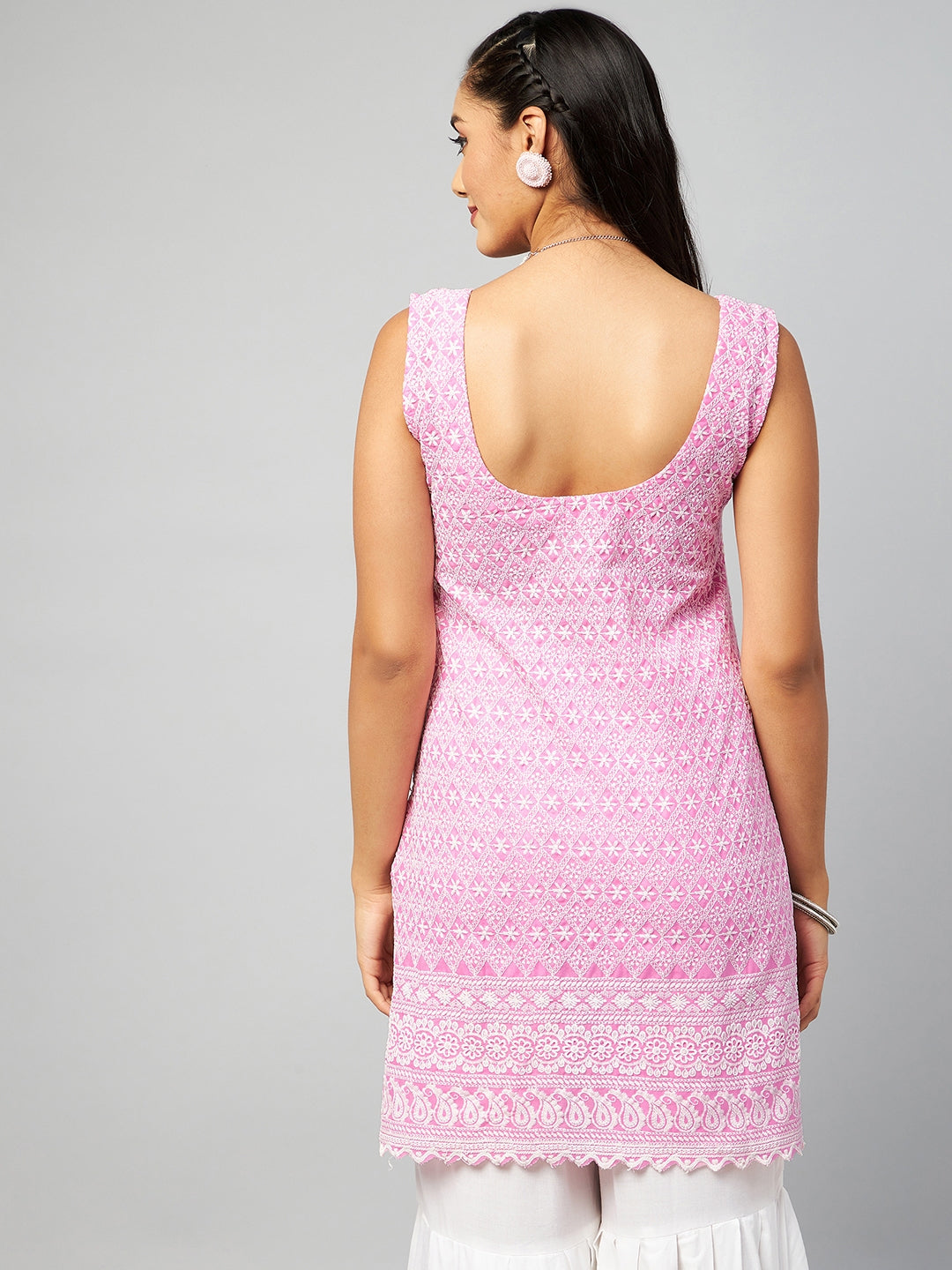 InWeave Women's Pink Sweetheart Neckline Kurta