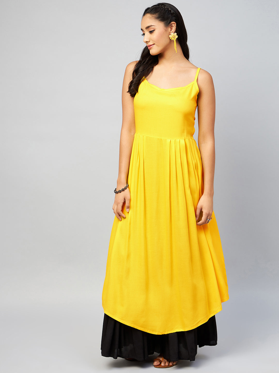 InWeave Women's Solid Yellow Strappy Kurta