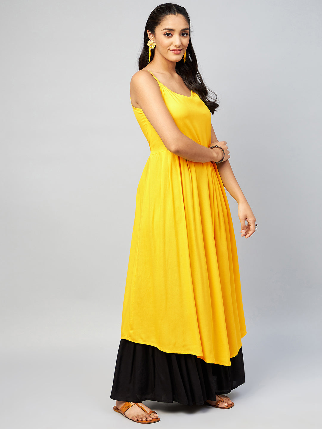 InWeave Women's Solid Yellow Strappy Kurta
