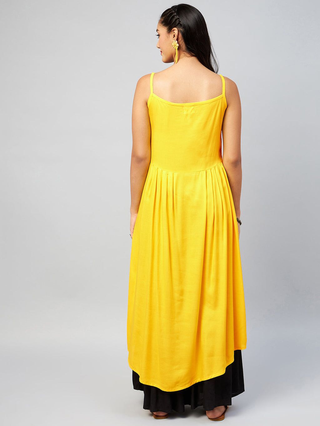 InWeave Women's Solid Yellow Strappy Kurta