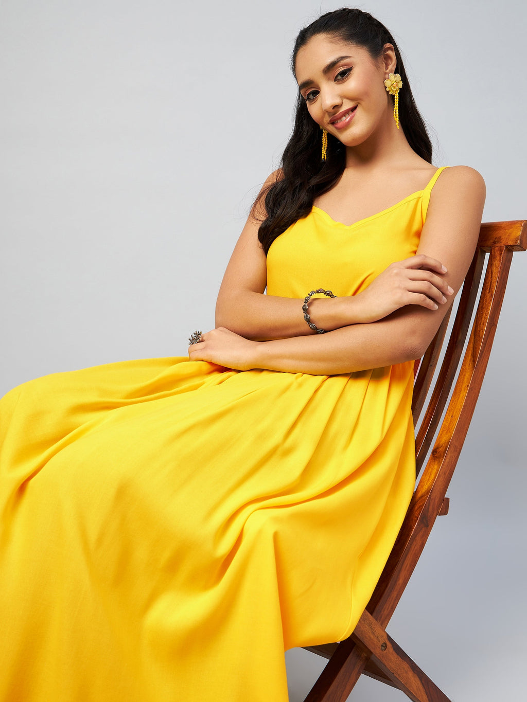 InWeave Women's Solid Yellow Strappy Kurta