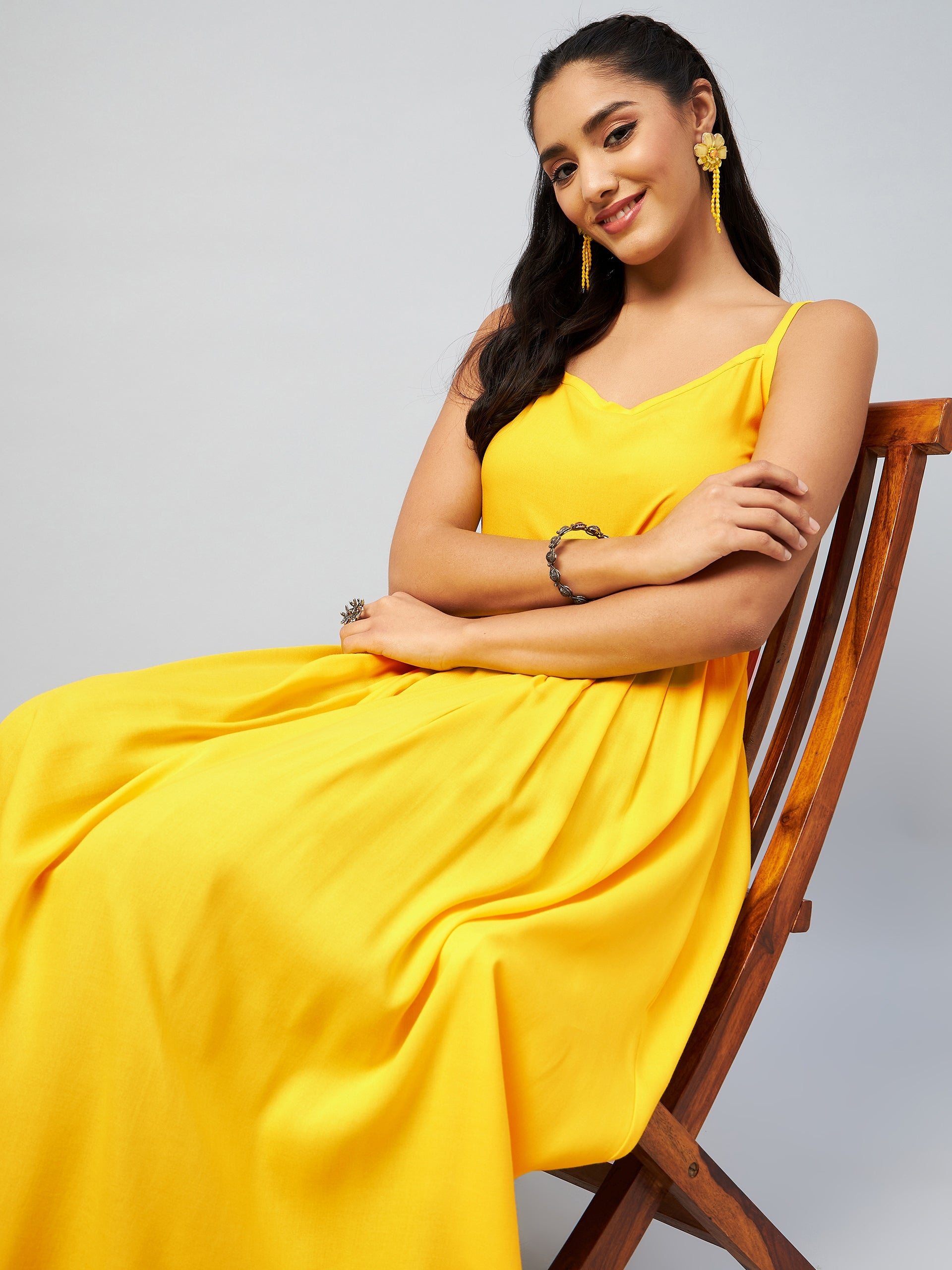 InWeave Women's Solid Yellow Strappy Kurta