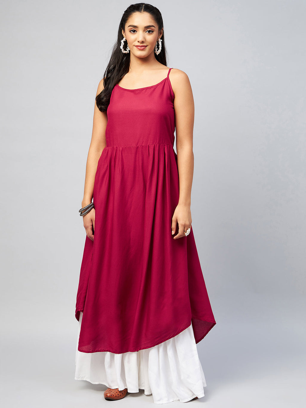 InWeave Women's Solid Maroon Strappy Kurta