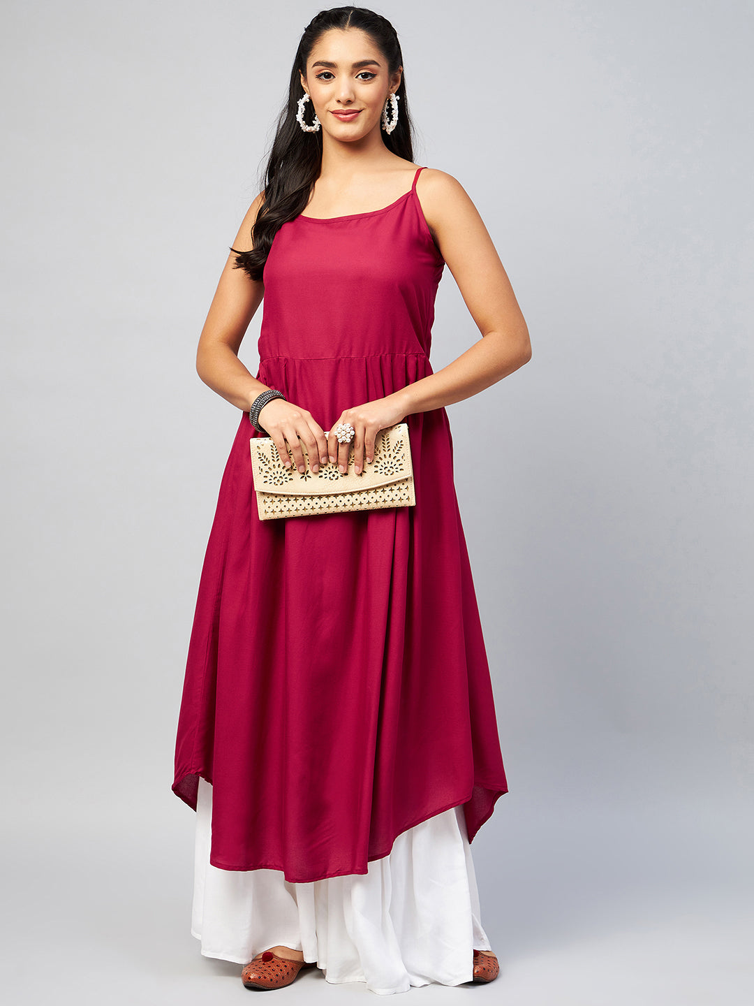 InWeave Women's Solid Maroon Strappy Kurta