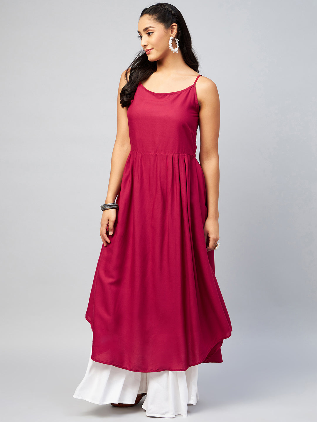 InWeave Women's Solid Maroon Strappy Kurta