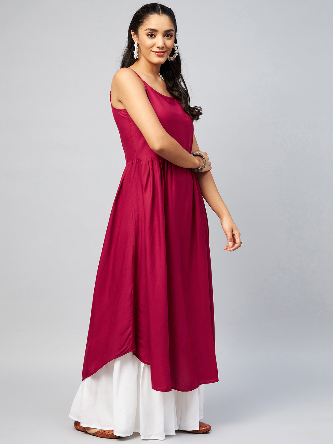 InWeave Women's Solid Maroon Strappy Kurta