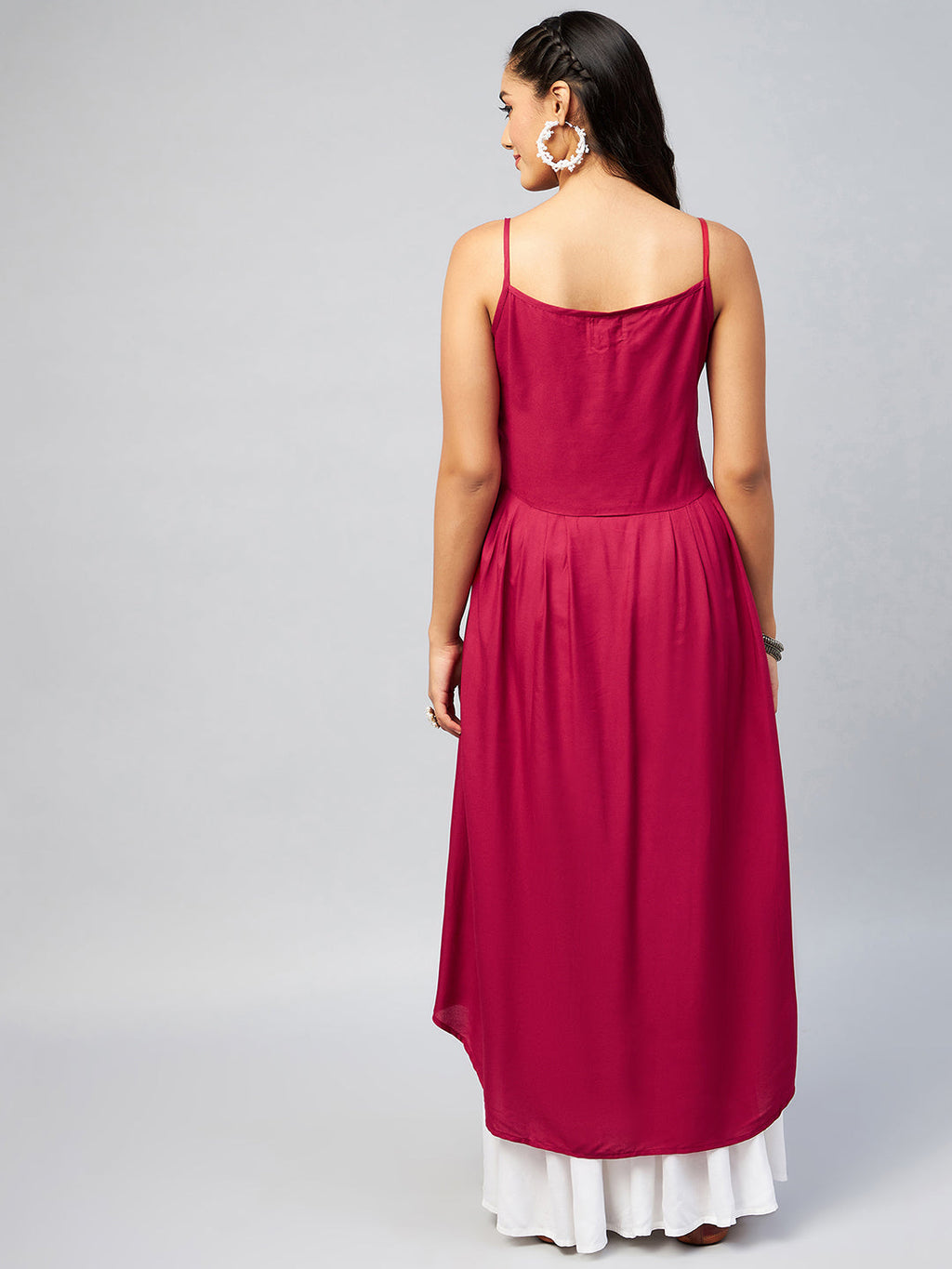 InWeave Women's Solid Maroon Strappy Kurta