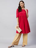 InWeave Women's Ruby Red Chikankari Anarkali Kurta