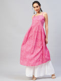 InWeave Women's Pink Lehriya Strappy Kurta