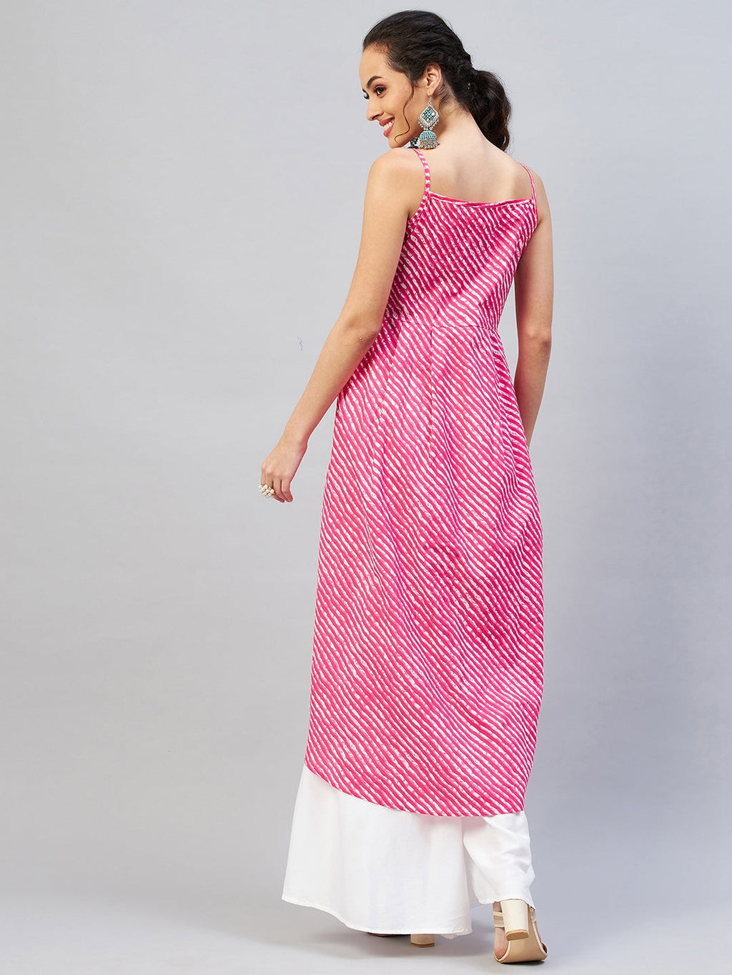 InWeave Women's Pink Lehriya Strappy Kurta