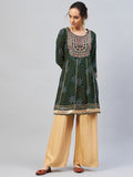 InWeave Women's Green Gota Mirror Work Kurta