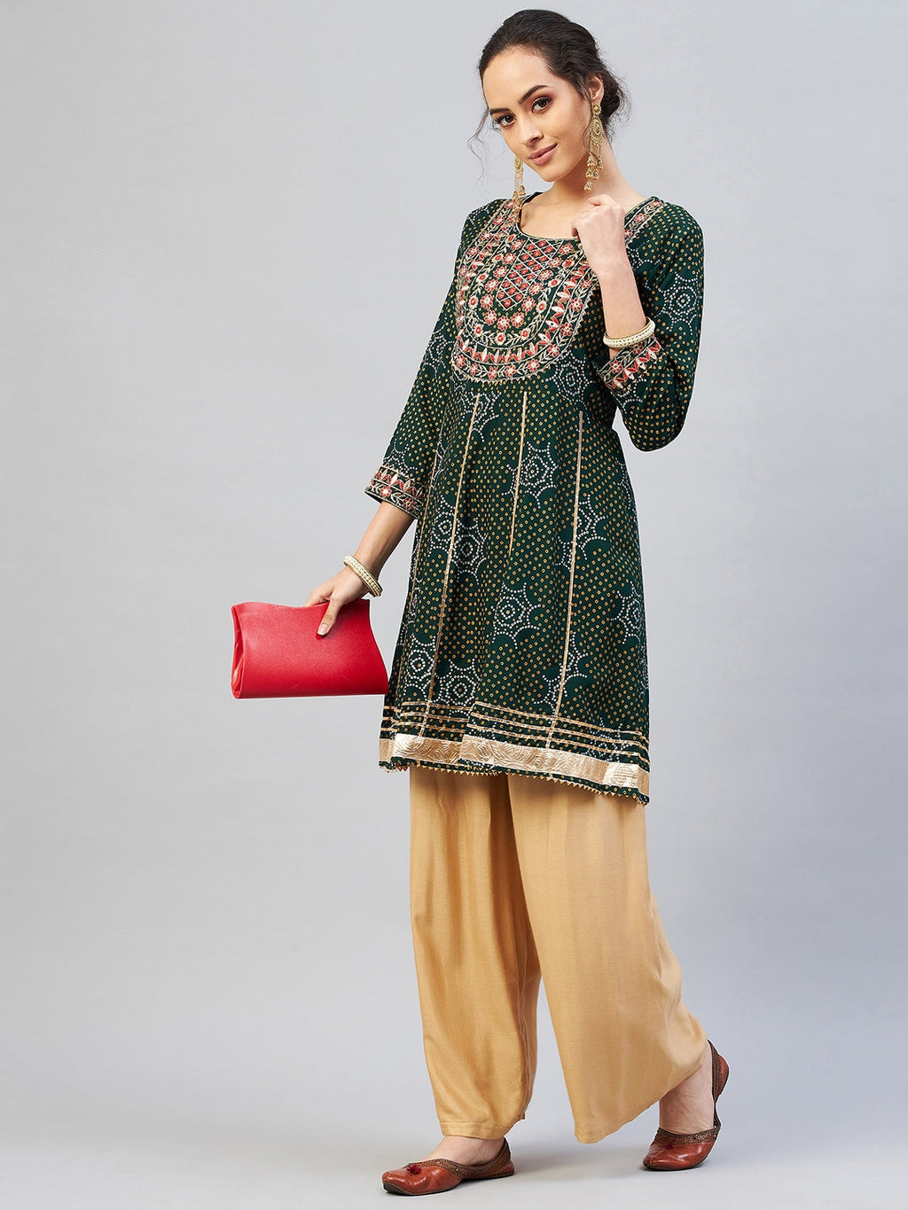 InWeave Women's Green Gota Mirror Work Kurta