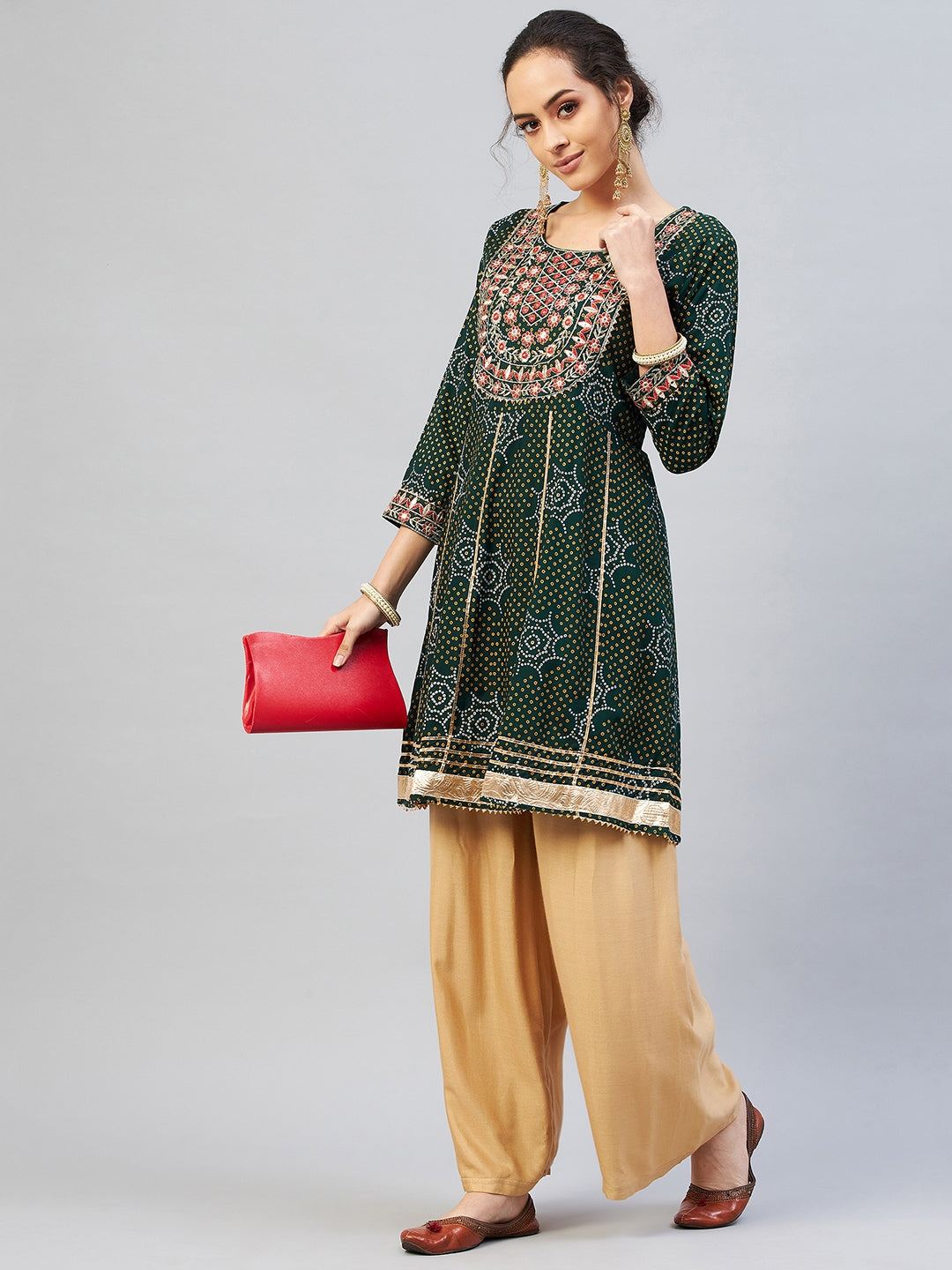 InWeave Women's Green Gota Mirror Work Kurta