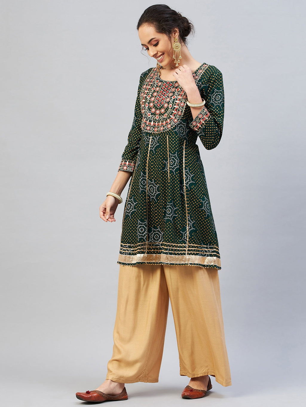 InWeave Women's Green Gota Mirror Work Kurta