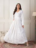 InWeave White Mirror Work Long Anarkali Kurta