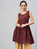 InWeave Women's Burgundy Silver Gold Printed Kurta